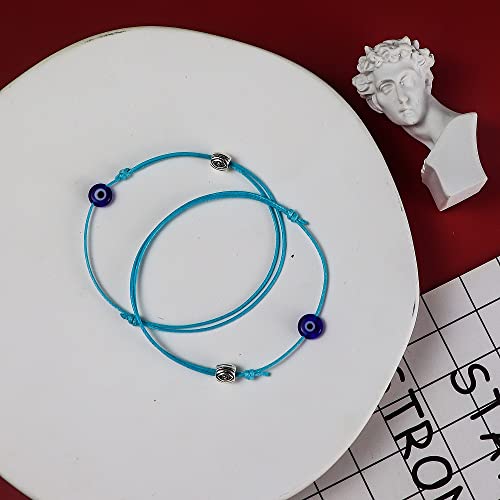 Caiyao Evil Eye String Bracelet Red pink black blue Lucky Amulet Mal de ojo Kabbalah Protection Handmade Bracelet Adjustable For Women Men-Pink - Image 4