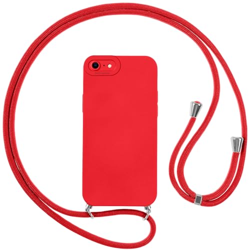 Vauki handyband Hülle für iPhone 8/iPhone SE 2020/iPhone 7/SE 2022 mit Band HandyHülle mit Kordel Weich Silikon TPU Stoßfest Bumper mit Kette zum Umhängen für iPhone 8 Lanyard - Rot