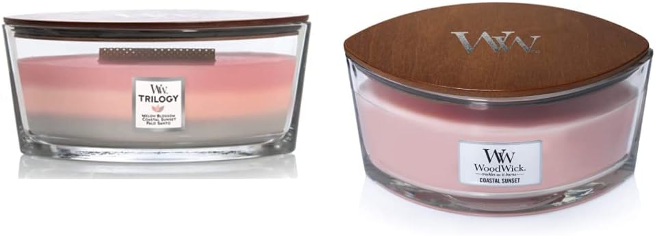 Woodwick Ellipse Scented Candles, Shoreline Trilogy (16oz) and Coastal Sunset (16oz)