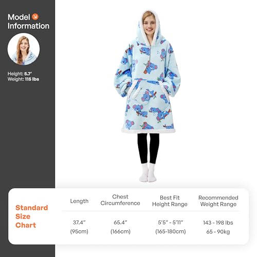 Image of Giggling Getup Wearable Blanket Hoodie for Adults Gifts for Teen Girls Sister Women Sherpa Fleece Printed Hooded Blanket Sweatshirt Warm Cozy with Pocket & Sleeves Sky Blue Koala