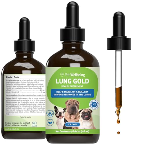 Pet Wellbeing Lung Gold for Dogs & Cats - Vet-Formulated - Lung & Respiratory Immune Support, Open Airways, Easy Breathing - Natural Herbal Supplement 4 oz (18 ml)