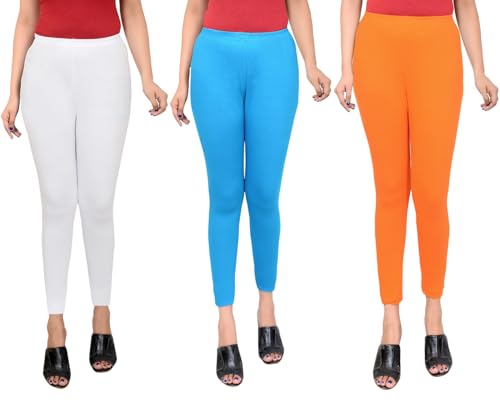 Image of Women Ankle Length Leggings Combo Multicolour Stretchable Cotton Yoga Gym Workout Pants Lyra Jeggings Casual Slim Fit