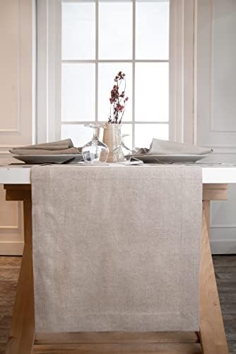 D'Moksha Table Runner Natural, 14 x 96 Inch, 100% Pure Linen Hemmed Table Runners 96 Inches Long, Machine Washable, Coffee Table Runner for Seasonal Holiday, Events, Party, Gift