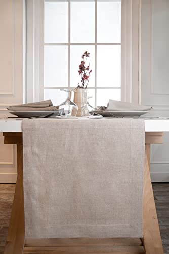 D'moksha Table Runner Natural, 14 X 96 Inch, 100% Pure Linen Hemmed Table Runners 96 Inches Long, Machine Washable, Coffee Table Runner For Seasonal Holiday, Events, Party, Gift #TOP21