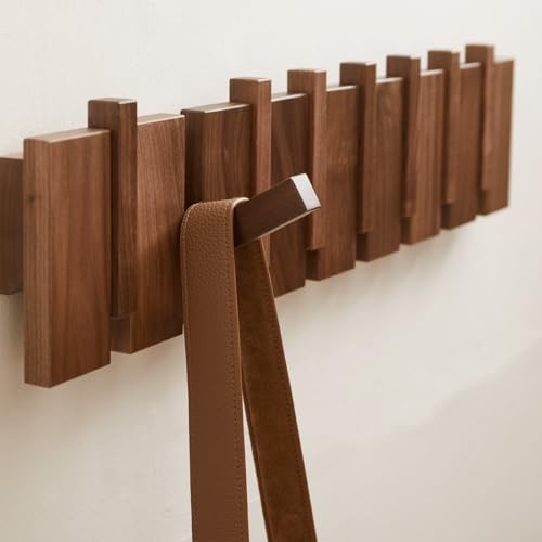 QUELLANCE Wood Coat Rack Wall Mount, Coat Hooks Hanger Wall Mounted, Heavy Duty Wall Coat Rack with 6 Hooks for Hanging Coats/Keys/Hats/Robe&Towels/Plants/Bags, Walnut by QUELLANCE - Image 3