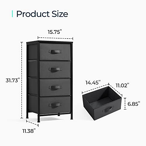 Linsy Home Dresser For Bedroom, Black Dresser With 4 Drawers, Chest Of Drawers With Wood Top And Steel Frame, Storage Drawers For Closet, Living Room, Hallway, Entryway #TOP6