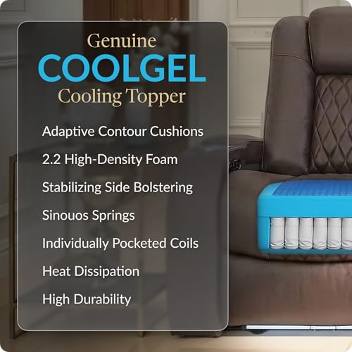 Image of Seatcraft Diamante Brown Italian Leather Home Theater Seating, Zero Gravity Power Recliner Gaming and Home Office Chair, Powered Headrest Lounge Sofa Furniture for Cinema Room, Row of 3 Left Loveseats