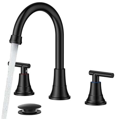 FORIOUS Black Bathroom Faucet 3 Hole Vanity, 2 Handle 360° Swivel Matte Black 8 Inch Widespread Bathroom Sink Faucet 3 Holes, with 360 Degree Rotating Spout, Pop-up Drain, Supply Lines