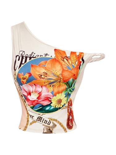 Image of SOLY HUX Women's Y2k Off The Shoulder Tops Vintage Floral Sleeveless Going Out Crop Tank Top Tropical Vacation Outfits