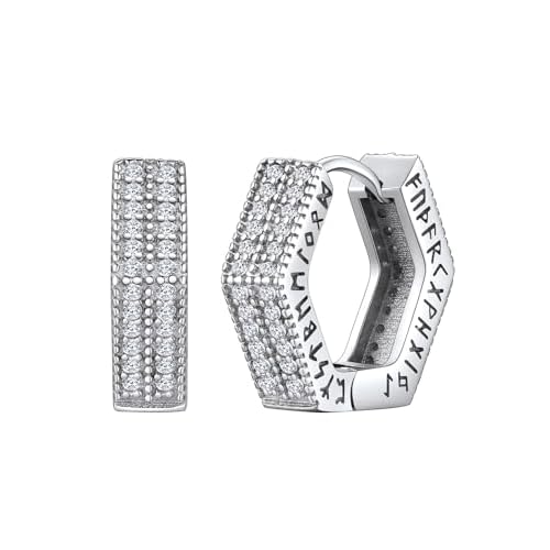 FaithHeart Norse Viking Runes Hoop Earrings for Men Hypoallergenic Stainless Steel Punk Huggie Hoop Earring Sturdy Norse Mythology Jewelry Gifts with Delicate Packaging A-Hoop-Black