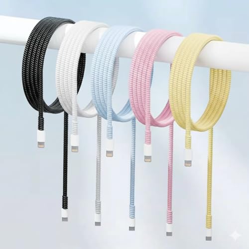 Image of skysia Spiral Cable Charger Protector Wire Protector - Data Cable Saver, Earphone Cable Cover, Cords Protective Wire Winder Sleeve Charger Cover (Black Wire Saver (Pack -3))