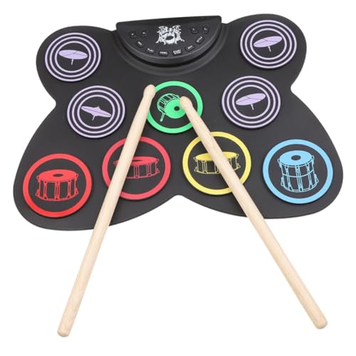 SUPVOX Drum Kit 9 Pads Kids Adults Drum Set Roll-up Design Cymbals Power Supply