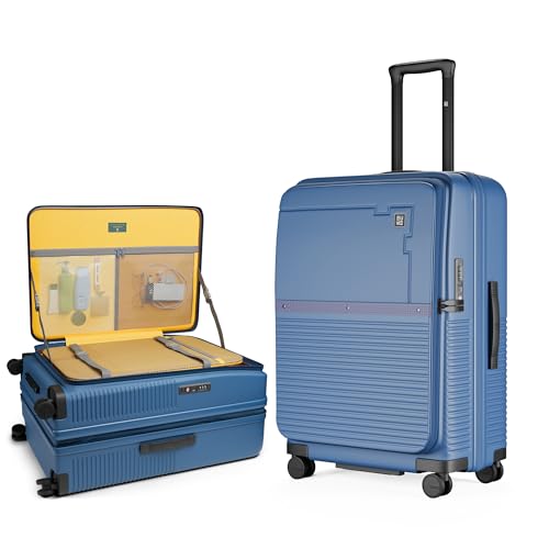 Image of EUME Aerotop Checkin Trolley Bag Medium | Space Saving Top Open Suitcase | Expandable Hardshell Polycarbonate Luggage | TSA Lock, Anti Theft Zipper, Super Silent Wheels | 78L Tropical Blue