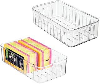 mDesign Set of 2 Storage Trays for Office Supplies  Plastic Office Storage Solution for Pens, Paper, Notepads and More  Open-Top Storage Container Set  Clear