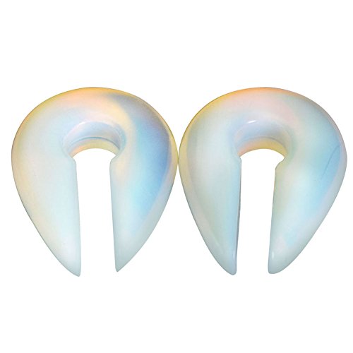 YOFANST Cat's Eye Agate Opalite Hoop Stone Large Keyhole Stone Ear Stretchers Gauge 2g 0g 00g4