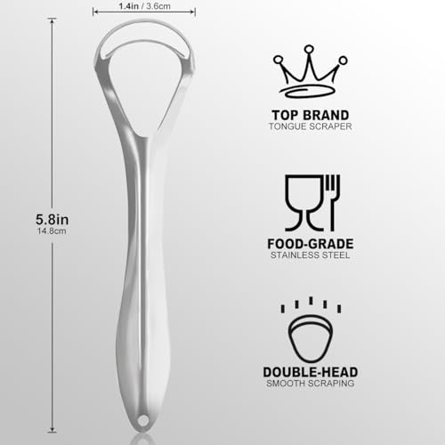 G.CATACC Metal Tongue Scraper for Adults & Kids, Stainless Steel Tongue Cleaner Scrubber for Oral Care - Reduce Bad Breath