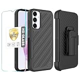 HRWireless Compatible for Samsung Galaxy A36 Case Cover Heavy-Duty Case with Holster Belt Clip Combo Plus Tempered Glass Screen Protector