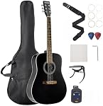 VEVOR Dreadnought Acoustic Guitar, 41 in, 6-String Black Solid Spruce Top Guitar, Beginner Bundle with Gig Bag, Tuner, Strap, Steel Strings, Picks, Capo, Rosewood Fingerboard, for Adult Taller Player