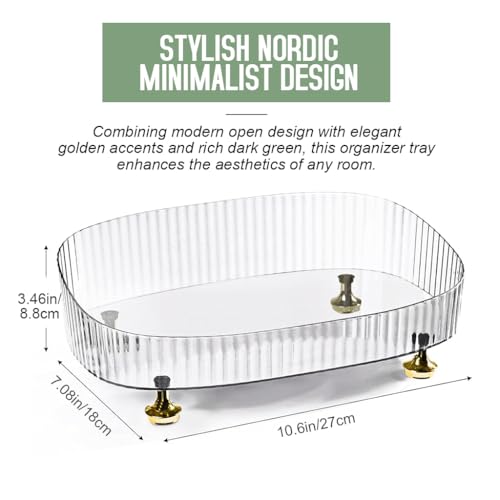 Image of HASTHIP Perfume Organizer - Makeup Organizer Stand Perfume Tray Decorative Storage Holder Non-Slip & Waterproof Bathroom Tray Countertop Decor, Clear, 27x18x6.5cm