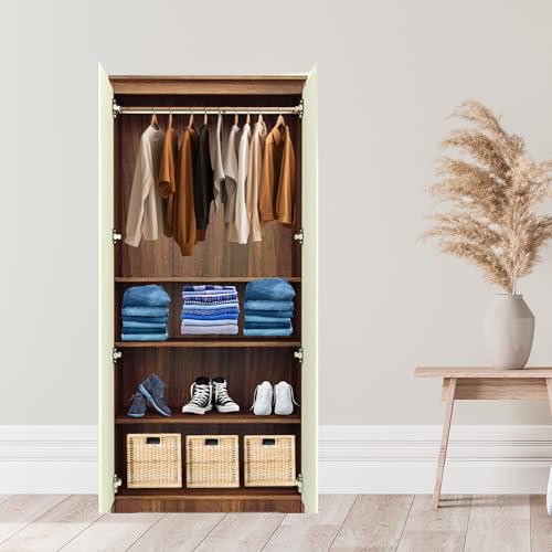 Image of AAVATAR 2 Door Wood Wardrobe with Shelves and Hanging Space for Bedroom, Engineered Wood Cabinet for Clothes, White, 75 x 30 x 19 Inch
