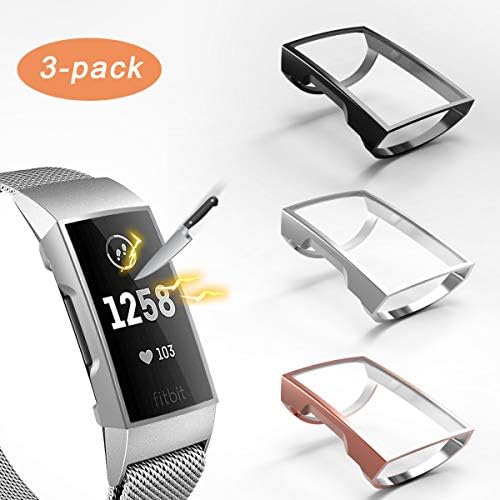 3 Pack Compatible with Fit bit Charge 4/Charge 3 Screen Protector,Valband Ultra Slim Soft Full Cover Case [Scratch-Proof] Bumper for Fit bit Charge 4 and Fit bit Charge 3/SE