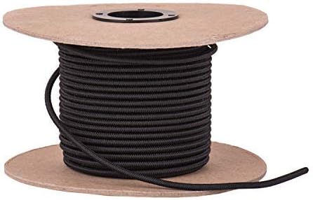 Elastic Bungee Cord. 3/16†and 1/4." 50 and 100 Foot Spools. Weather and Abrasion Resistant. Used for Tie Downs, Crafting, DIY Projects. Black Shock Cord. Made in The USA