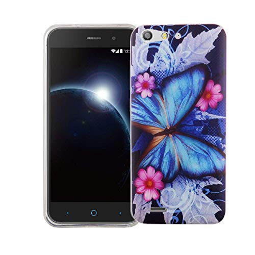 König Design Funda para teléfono móvil compatible con ZTE Blade V6, funda de silicona a prueba de caídas, carcasa trasera para teléfono móvil, diseño de mariposa azul