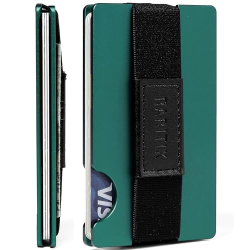 Image of Minimalist Carbon Fiber Wallet for Men, Money Clip Cash Strap Wallet, RFID Blocking Metal Wallet Aluminum Card Holder,Front Pocket Wallet