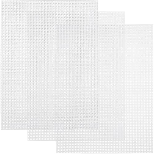 Image of Pndeyo 3 Sheet Clear Plastic Mesh Canvas, 7Count Printable Fursuit Eyes Mesh for Embroidery Yarn DIY Crafting Knit Crochet Projects Fursuits Handicrafts Making- 10in x 13in