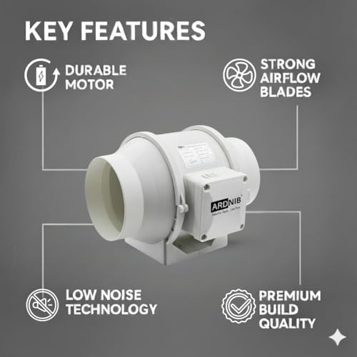 Image of Inline Duct Fan |5 Inch | Silent Mix Flow Fan | Inline Exhaust Fan | Circular Inline Fan /Air Circulation System | White 45W Copper Motor | Airflow 310m3 /h | 2 Speed | 2600 RPM