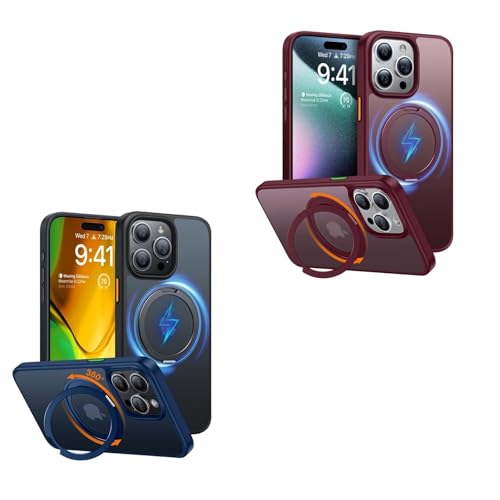 TORRAS 360°Rotatable Ring for iPhone 15 Pro Max Case, Compatible with MagSafe with Stand & Ring Holder, Military Grade Shockproof Translucent Back for iPhone 15 ProMax Case Ostand R