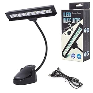FoneBoy® Orkestlamp om vast te klikken, licht voor muziekstandaard/muziekstandaard, ledlamp, aangedreven door batterij of USB-voeding (adapter inbegrepen)