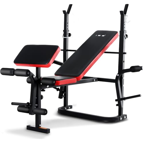 ISE Panca Multifunzione Palestra Casa, Panca Pesi Regolabile con Supporto Bilanciere Schienale Reclinabile Fitness per Allenamento a Casa