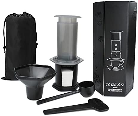 Cafetera manual portátil a presión con filtro (incluye bolsa de nylon, 350  filtros de papel y accesorios). Cafetera manual para espresso, americano o  cold brew. Cafetera de viaje color negro - PREYCA