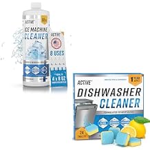 ACTIVE Ice Machine Cleaner and Dishwasher Cleaner - Includes 32oz Ice Maker Cleaning Solution and 24ct Dishwasher Tablets