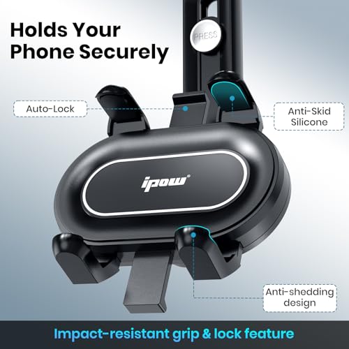 Image of IPOW Large Rearview Mirror Smartphone Holder for Car 360Rotatable and Retractable, 2023 Upgraded Four Corners Fixed Anti-Shake Multifunctional Design for Car Rearview Mirror with Button