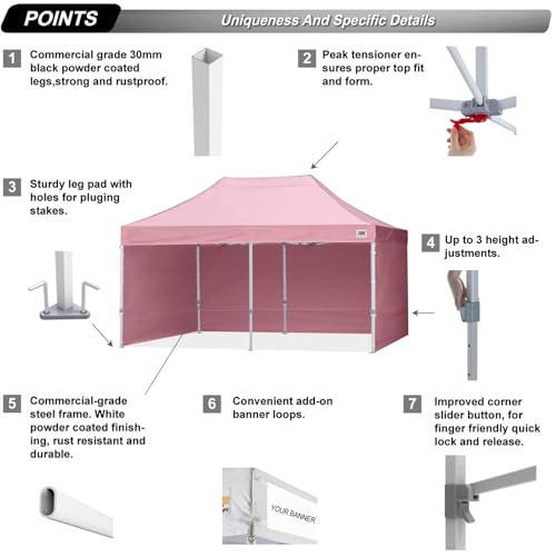 Image of ABCCANOPY Commercial Pop Up Canopy Tent with Sidewalls 10X20,Pink