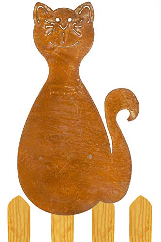 B2S BACK2SEASON Zaunfigur Katze Edelrost Zaunhocker Metall Kater...