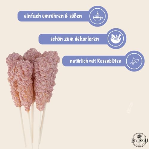 SIVIFOOD Kandiszucker Sticks mit Rosengeschmack 10 Stück - goldener Kandis am Stiel für Tee Rosenblüten Zucker am Stab Kandissticks zum verschenken Rosenknospen Geschenk Dekoration Stäbchen Nabat