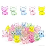 Bulk 100-Piece Mini Resin Animals：Includes a comprehensive set of 100 mini fox figurines in rose red, green, blue, yellow, and vibrant shades. Each color is organized in individual bags within a larger package. Includes a branded keychain, making thi...