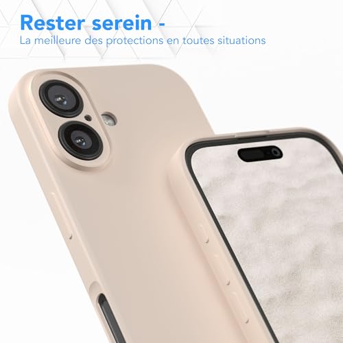 EAZY CASE Coque de protection en silicone pour iPhone 16, en silicone beige, souple, résistante aux chocs, avec protection de l'appareil photo - Fine - Protection TPU - Antichoc - Taupe pastel mat – vue 4