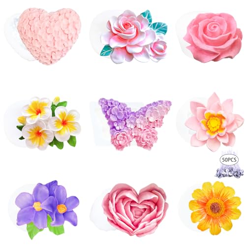 9 PCS Flower Candle Molds Rose Silicone Candle Mold Flower Shapes