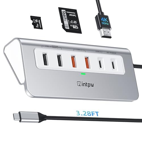 Image of intpw USB C Hub, P9 PRO USB C Hub Multiport Adapter with 4K HDMI, PD 100W, Type-C & 2 USB A 3.2 10Gbps, 2 USB A 2.0, SD /TF Card Reader, Aluminum USB Hub for Laptop, iPhone 17 Series, MacBook, iPad