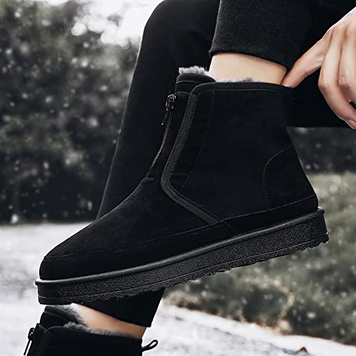 Foto von Stahlkappen Schuhe Herren Leder Mode Winter Herren Schneestiefel Runde Zehe Flacher Boden Rutschfester Wasserdichter Reißverschluss Für Warm Und Bequem Leder Schuhe Herren 41