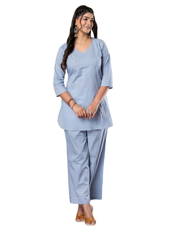 pasandeeda Women's Blue Solid Tunic & Straight Pant Co-ord Set-picture-24