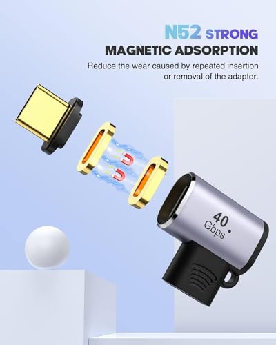 Image of Tobo USB C Magnetic Adapter, 90 Degree Magnetic USB C Adapter 24 Pins with PD 100W Fast Charge USB4 40Gbps 8K 60Hz for Thunderbolt 3 /4,Pro /Air /ROG Ally /Steam Deck /PS5 PSVR2(TD-1102TC, Pack-of-1)