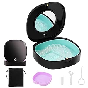Doboli Retainer Case,Retainer Case with Vent Holes and Mirror,Compatible with Invisalign,Night Guard and Mouth Guard Case,with A Storage Bag,Slim Aligner Remover Tool,Chew & Brush,Travel Essentials