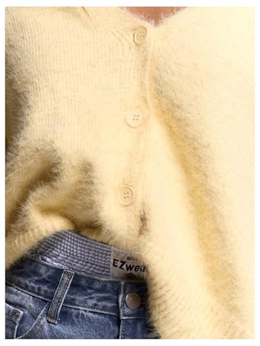Women's Fuzzy V Neck Cardigan Button Down Long Sleeve Cozy Sweaters Winter Fall Clothes4