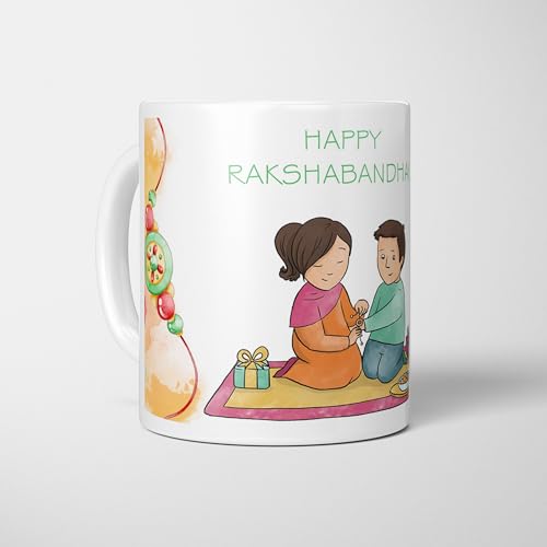 Image of Rakhi for Brother Printed Mug with Keychain Best Rakhi Combo Gift for Brother & Sister Rakshabandhan Return Gifts for Sister White 350ml Coffee Mug(Pack of 5)(Combo Set)(RMCKRCG604)