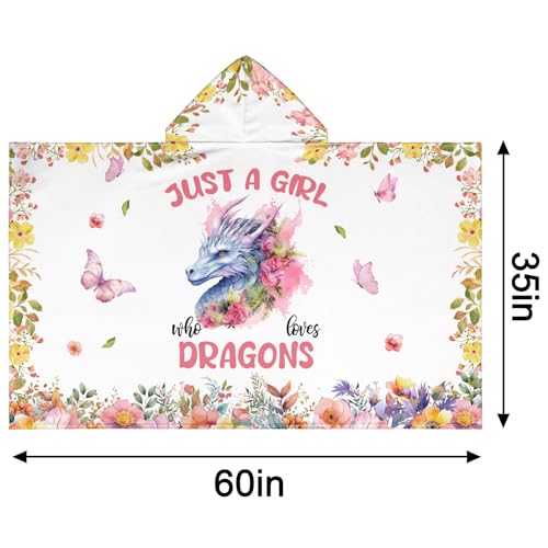 Image of Dragon Hooded Bath Towels for Girls,Soft Cotton Swimming Shower Beach Blanket (Dragon)